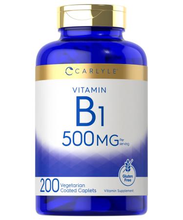 Carlyle Vitamin B1 500mg (Thiamine) | 200 Vegetarian Caplets | Non-GMO and Gluten Free Supplement - Buy Online on GoSupps.com