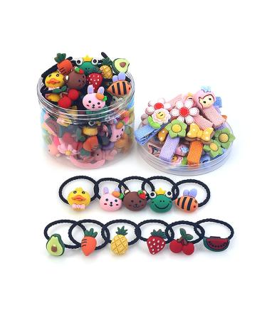 40pcs Baby Hair Ties for Toddler Girls Cute Animals and Fruits and Flower Hairpins Scrunchies Ponytail Holders Kids Headband