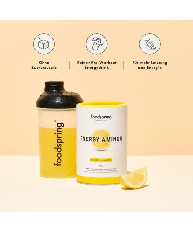foodspring Energy Aminos Lemon | Plant-Based Pre-Workout Drink with BCAAs & High-Dose Caffeine | 400g - Boost Energy & Performance - Buy Online on GoSupps.com