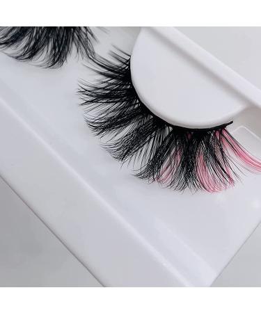 KSYOO Colored Lashes 12-20mm Mink Lashes 3D Fluffy Volume False Pink Eyelashes Wispy Long Strip Eye Lashes for Party Eye Makeup 1 Pair (Pink Style-01)