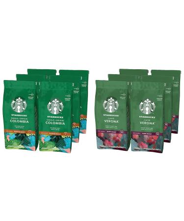 STARBUCKS Single-Origin Colombia Medium Roast Ground Coffee 200 g (Pack of 6) & Caff Verona Dark Roast Ground Coffee 200 g (Pack of 6)