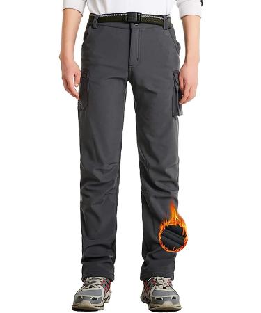 JOMLUN Boy's Fleece Lined Waterproof Hiking Pants - Gray Large | Warm Soft Shell Outdoor Cargo Pants for Snow Ski & Walking - Buy Online on GoSupps.com
