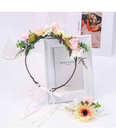 IYOU Floral Crown Headband Wristbands Champagne Daisy Flower Halo Headpiece Bridal Wedding Hair Accessories for Women and Girls - Buy Online on GoSupps.com