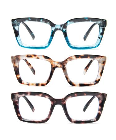 MMOWW Oversized Reading Glasses for Women 3 Pack Blue Light Blocking Fashion Computer Readers with Spring Hingle +1.5 3 Pack 1.5 x