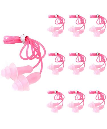 FZBNSRKO 20 Pcs (10 Pairs) Silicone Swim Earplugs Gel Soft Flanged Aqua Block Earplug Corded String Ear Plugs for Swimming Pink