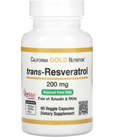 California Gold Nutrition Trans - Resveratrol 200 mg Italian Sourced - 60 Veggie Capsules - Buy Online on GoSupps.com
