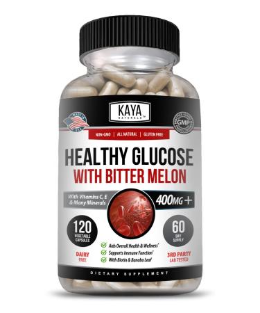 Kaya Naturals Healthy Glucose with Bitter Melon Supplement | Support Healthy Levels & Function - 20 Herbs Vitamins Minerals | Alpha Lipoic Acid Cinnamon - 120 Capsules 120 Count (Pack of 1)