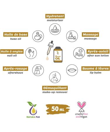 Argan Oil 50ml - 100% native cold pressed vegan - From Morocco - Anti-aging and anti-wrinkle face serum body hair skin hands and nails - Buy Online on GoSupps.com