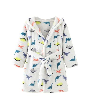 JZLPIN Unisex Baby Hooded Bathrobe Children Flannel Pajamas Dressing Gown for Boys Girls 2-3 Years Dinosaur A