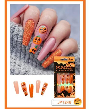 Halloween Press on Nails Medium Length Fake Nails Acrylic Nails Pumpkin Black Flame Cross head Design Nails Fake Nails Glue for Women and Girls the Most Fashionable Nail Decoration Halloween - Buy Online on GoSupps.com