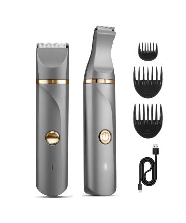 Body Hair Trimmer for Men Electric Body Shaver for Back Chest Armpit Legs Pubic Hair, USB Rechargeable, Replaceable Snap-in Ceramic Blades, IP7X Waterproof for Wet and Dry Use Gray+gold