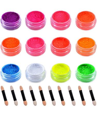 UIIOPJIOM?12 Colors Fluorescent Pigment Nail Powder UV Glow Fluorescent Nail Art Glitter Gradient Powder Pigment Eye Shadow Powder for Christmas Holiday Party Face Body Nail Art Decorations