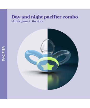 DentiStar Day & Night Silicone Pacifier Set - Dental Friendly Size 1 (0-6 Months) - Light Up Night Pacifier in Beige & Rosa with Heart Motif - Made in Germany - Buy Online on GoSupps.com