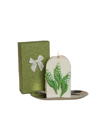 28oz&24oz Embossed with Lily of The Valley Candles Handmade Soy Wax Gardenia Candle Scented Long Lasting Non Toxic Candle for Wedding Party Birthday Valentine (Arch Shape) White&Green