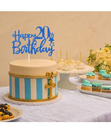 Tenhaisi Gilttery Navy Blue Happy 20th Birthday Cake Topper Cake Topper for 20th Birthday - Happy 20th Cake Topper Fabulous 20th Birthday Decoration - Buy Online on GoSupps.com