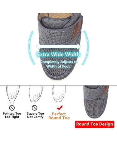 Men's Diabetic Edema Lightweight Walking Shoes | Wide Mesh Sneakers for Elderly Swollen Feet | Adjustable Strap, Easy On/Off | Plantar Fasciitis Relief - Gray, Size 13 - Buy Online on GoSupps.com