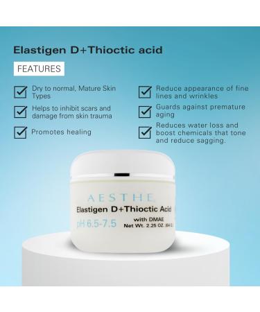 Aesthe Elastigen D+ Thioctic Acid with DMAE - Advanced Skincare for Normal to Dry Skin & Scars | Deeply Nourishing Formula with Alpha Lipoic Acid Aloe & Botanicals - 2.25 oz - Buy Online on GoSupps.com