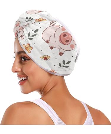 Pink Pigs Flowers Hair Towel 2 Pack | Super Absorbent Quick Dry Hair Turbans for Women & Girls - Buy Online on GoSupps.com