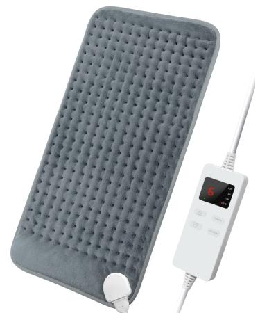 Heating Pad for Back Pain and Cramps Relief  Zostuic 11 x 26 Ultra Soft Large Electric Heat Pad with 6 Heat Settings Moist & Dry Heat Therapy Auto Shut-Off Machine-Washable for Neck Shoulders(Grey) Grey 11 x 26