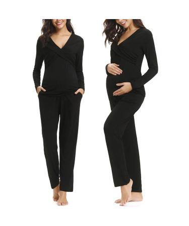 Irdcomps Women's Maternity Pyjamas Set Cotton Breastfeeding Nursing Nightwear PJ Set Long Sleeve Sleepwear Pregnancy for Hospital Home L Black - Buy Online on GoSupps.com