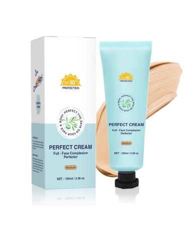 All-Over Complexion Perfector CC Cream Long-Lasting Waterproof Foundation Transfer-Resistant Skin Tint & Full Coverage Concealer Hydrating Shimmery Glow for Face & Body (Medium)