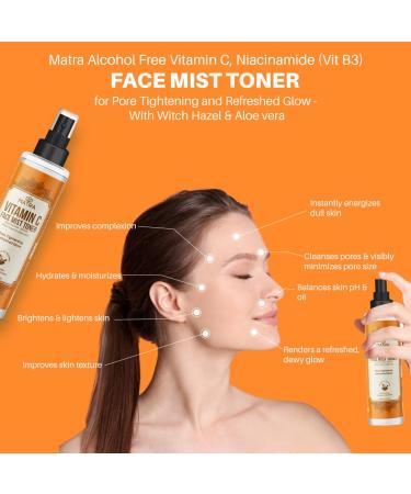 Matra Vitamin C Alcohol Free Toner | Pore Tightening Face Mist with Niacinamide Witch Hazel & Aloe Vera - Refreshing Glow (100ml - Buy Online on GoSupps.com