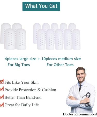 Silicone Gel Toe Protectors 14 PCS for Blisters, Corns, Hammer Toe - Big Toe Sleeves Covers - Toe Caps for Foot Pain Relief - 4 Large + 10 Medium - Buy Online on GoSupps.com