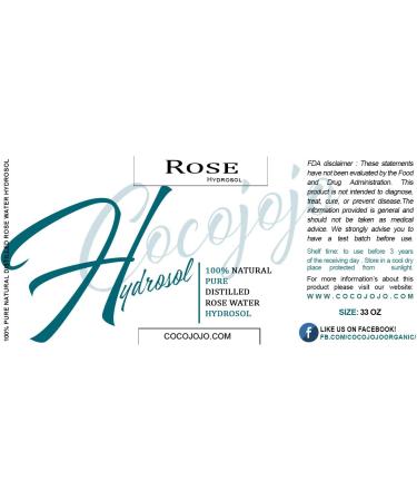 Pure & Natural Rose Hydrosol Water Spray Toner 32 oz - Face & Body Hydrating Mist for All Skin Types - Cleansing & Hydration - COCOJOJO - Buy Online on GoSupps.com