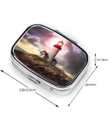 Lighthouse Printing Small Pill Case - 2 Compartment Cute Travel Pill Box Organizer for Pocket & Purse | Ideal Travel Gift - Buy Online on GoSupps.com