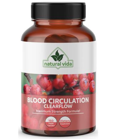 Natural Vida Blood Circulation 600mg Supplement - 150 Capsules - with Hawthorne Ginger Horse Chestnut Butchers Broom Cayenne Diosmin