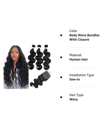 Beauhair Brazilian Body Wave Virgin Hair Bundles with Lace Closure | 14/16/18+14 Inch | Unprocessed Human Hair | Natural Black 4X4 Lace Closure | Free Part | Body Wave Bundles - Buy Online on GoSupps.com