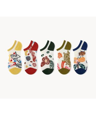 5 Pairs-Sports Invisible Socks-Beautiful Pure Cotton Breathable Short Personality Socks 5packs A Average size - Buy Online on GoSupps.com