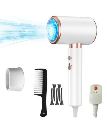 Lightning Hair Dryer Negative Ionic Blow Dryer with 110 000 RPM Brushless Motor for Fast Drying High-Speed Low Noise Thermo-Control Hairdryer with Diffuser and Nozzle Attachments for Home Travel White