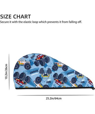 Monster Trucks Blue Microfiber Hair Towel - Super Absorbent Quick Dry Cap for Curly Thick Hair | Hair Turban Wrap for Women Girls & Kids - Buy Online on GoSupps.com