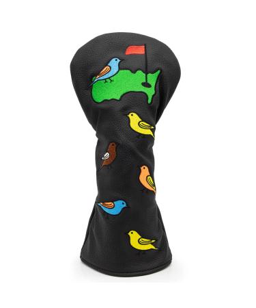 Montela Golf Club Head Covers,Colorful Birdie Golf Headcovers Driver Cover Fairway Wood Head Cover Hybrid HeadCovers 3 Wood Headcovers Leather Blade Putter Covers Mallet Putter Headcover for All Brand for Driver-Black