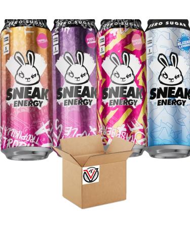 Sneak-Energy Tropikilla Purple Storm Blizzard Lemonade Raspberry Lemonade Can 500ml - Zero Sugar and No Artificial Colours or Flavours (12 Cans Random Mixed) Random Mixed 12 Cans