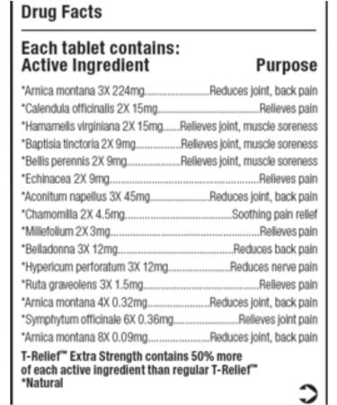 MediNatura T-Relief Extra Strength - 250 Tablets of Arnica & 12 Natural Homeopathic Actives for Joint & Muscle Pain Relief - Fast Shipping Internationally - Buy Online on GoSupps.com