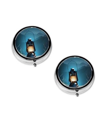 Fireflies and Lantern Printed Mini Round Pill Box Pill Box 3 Compartment Medicine Pill Case Pill Organizer Travel Pillbox Portable Pill Box for Pocket Home Office Use