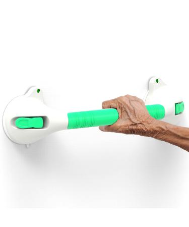 SAFETY+BEAUTY 16.5‘’ Suction Bath Safety Grab Bar with Indicators, Balance Assist Bathroom Shower Handle (White/Green) Pack of 1 16.5 Inch (Pack of 1)