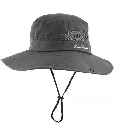 Women's Grey Ponytail Sun Hat with UV Protection - Wide Brim Beach Hat - Buy Online on GoSupps.com
