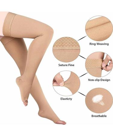 Shop Women's Shtgoi Medical Compression Stockings - Open Toe Support Socks for Varicose Veins & Edema - 23-32mmHG Thrombosis Flight Socks - Long Nylon Design - Buy Online on GoSupps.com