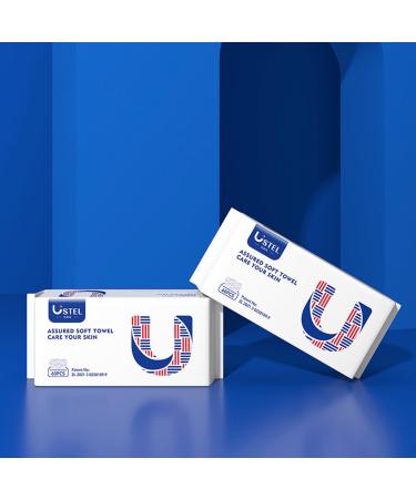 Soft Dry Wipes Facial Tissues 100% USDA Biobased Disposable Face Towel Wet and Dry Use Clean Skin Cleansing Towel for Sensitive Skin Baby Care Make-up Removal 60 Ct (2 Pack)
