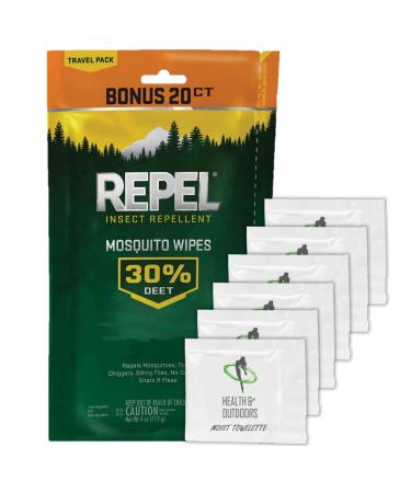 Repel 94100 Sportsmen 30-Percent Deet Mosquito Repellent Wipes, 20 Count