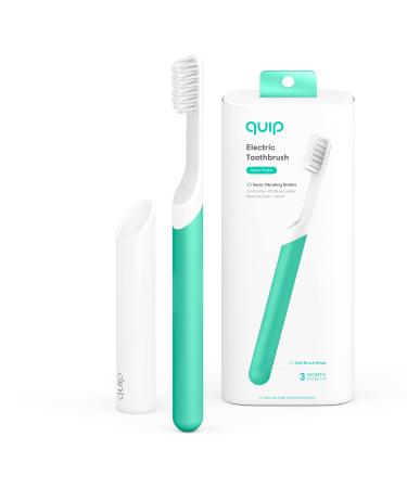 Quip Adult Electric Toothbrush - Sonic Toothbrush with Travel Cover & Mirror Mount  Soft Bristles  Timer  and Plastic Handle - Green