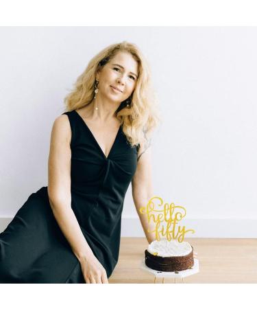 GotGala Glitter Hello Fifty Cake Topper 50th Birthday Cake Topper for Birthday Wedding Anniversary Party Decorations (Gold) - Buy Online on GoSupps.com