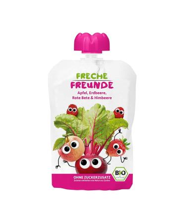 Cheeky Friends Bio Quetschie Fruit Puree for Kids - Apple Strawberry & Beetroot Vegan & Gluten-Free 12 Pack (100g each) | Healthy Snack for Babies 8+ Months - Buy Online on GoSupps.com