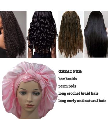 Extra Large Silk Satin Bonnet for Women - Pink | Adjustable Straps & Elastic Band for Long Curly Hair | Ideal for Sleeping & Braid Protection | Includes Satin Storage Bag - Buy Online on GoSupps.com