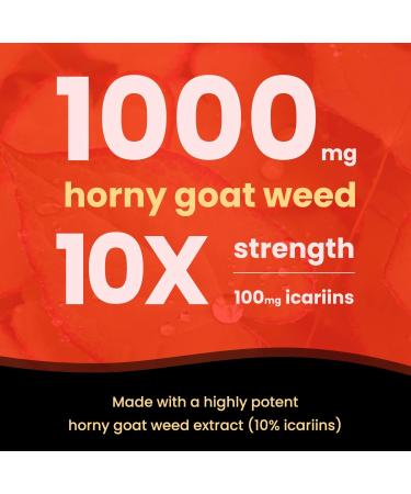 Horny Goat Weed 1000mg Supplement | 10X Icariin Strength | Ginseng, Tribulus & Maca | 60 Vegan Capsules - Buy Online on GoSupps.com