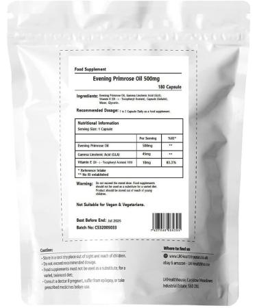 High Strength Evening Primrose Oil Capsules - 500mg - 45mg GLA - Skin Health, Immune Support, Hormonal Balance - 180 Count - Buy Online on GoSupps.com