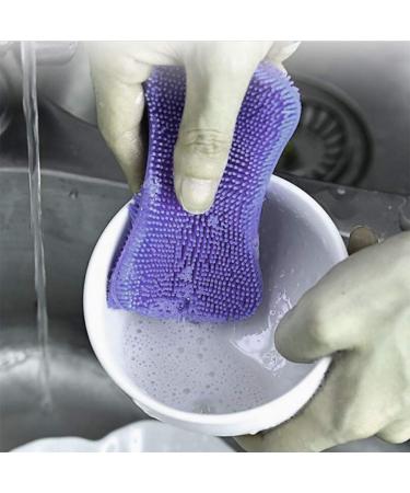 Silicone Dish Sponge 4 Pieces Multipurpose Antibacterial Kitchen Silicone Scrubber Silicone Dish Washing and Dirt Cleaning Sponge for Pot Pan Dish Bowl Fruit Vegetable - Buy Online on GoSupps.com